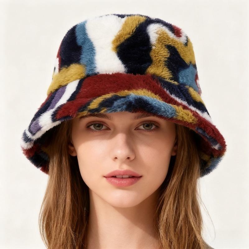 Autumn Winter Panama Hat Women Faux Fur Fisherman Hat Zebra Print Plush Velvet Outdoor Warm Panama Hat Fisherman Hat Female