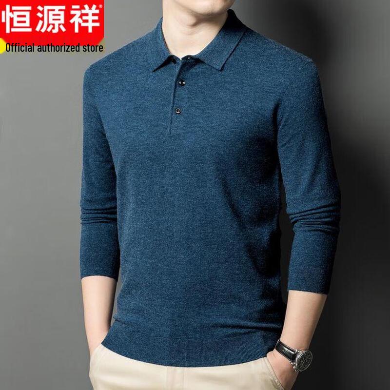 Hengyuanxiang Men's Thickened Polo Collar Long-Sleeve Knit T-Shirt
