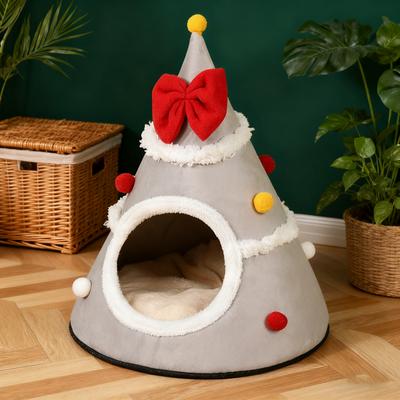 Christmas Tree Cat Housecat Mat Beds Winter Warm Cat Bed Pet Mattress Warm Cat Dog Sleeping Nest Cave for Small Dogs Cat