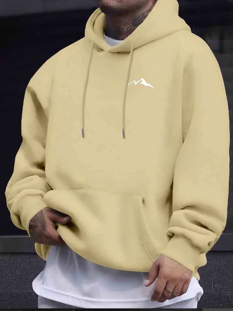 Men's Minimalist Mountain Peak Chest Print Hip Hop Sports Hoodie Simple Outdoor Loose Casual Sweatshirt