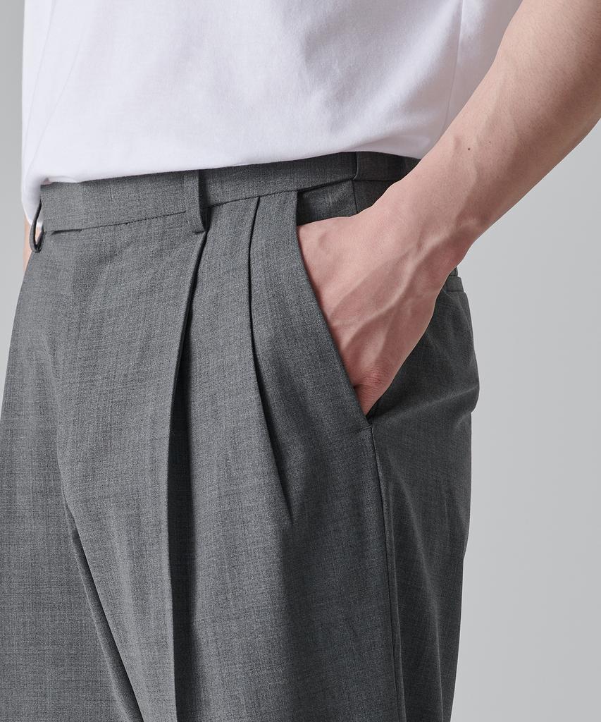 MUSINSA STANDARD Summer Wool Two-Tuck Wide Hidden Elastic Waist Slacks [Medium Gray]