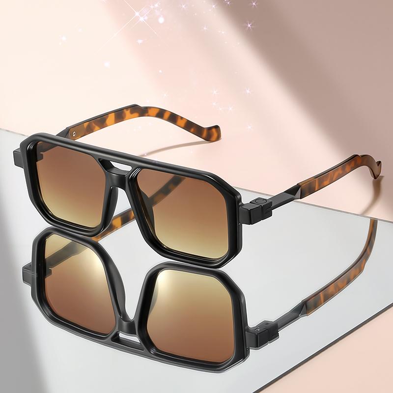 New large-framed double-beam sunglasses with a high-end touch and metal links, versatile and simple sunglasses