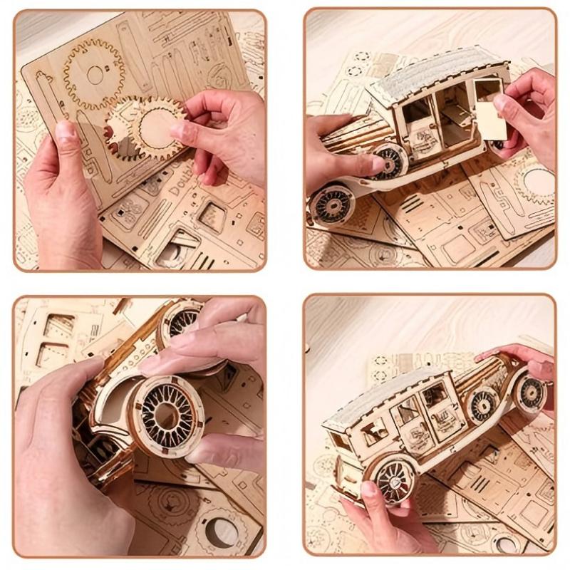 3D Wooden Puzzle Classic Car Model Assembly Retro Vintage Vehicle Toys DIY Educational Building Sets Gifts for Kids Adults