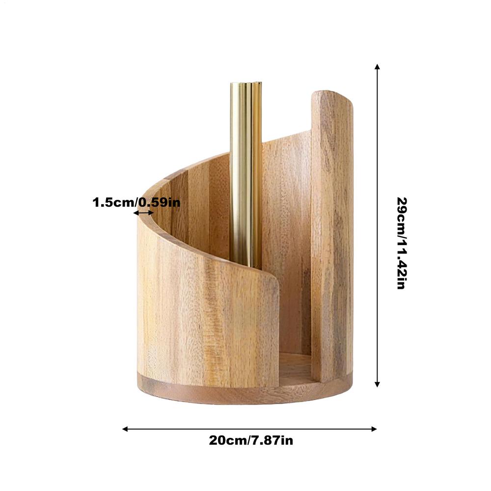 Wood Paper Towel Holder Wooden Round Base Countertop Wooden Paper Towel Dispenser Rack Paper Towel Stand For Bathroom Kitchen
