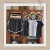 Women's Casual Summer Pajamas with Chest Pads - Suspender Shorts Set