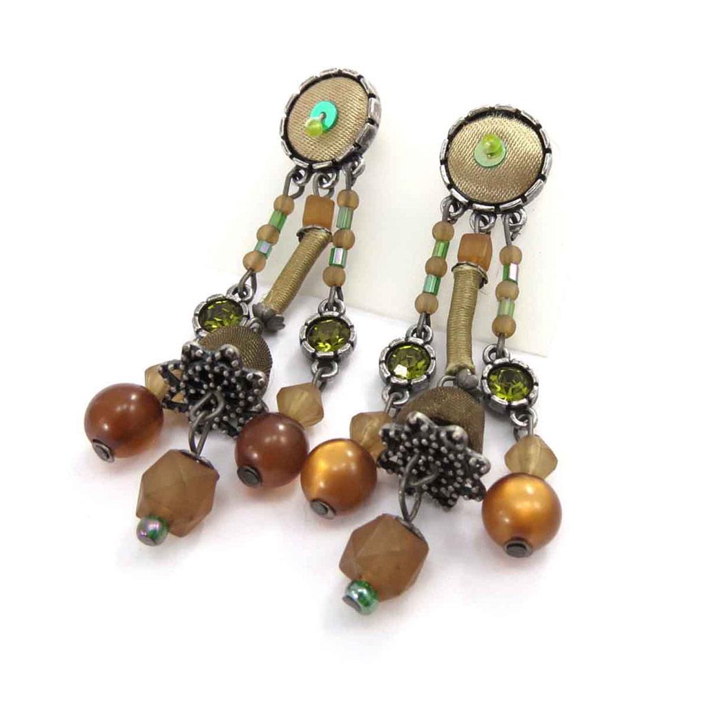 Les Trésors De Lily [J8164] - Brown Green 'Altaï' Designer Earrings