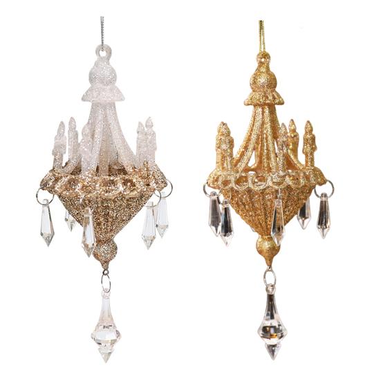 Glitter Chandelier Ornament 7 Inch Sparkling Acrylic Chandelier Christmas Tree Ornaments with Faux Crystal for Trees Doors Holiday Home Decor