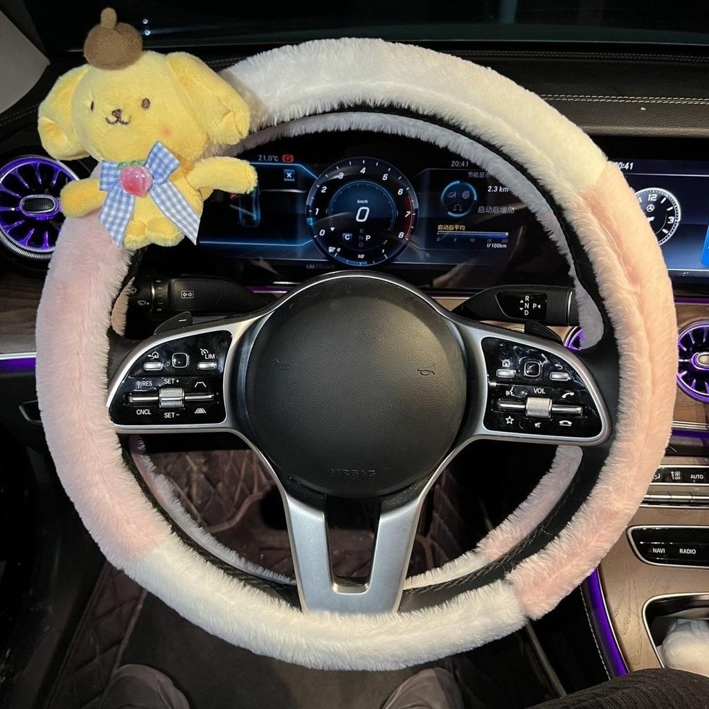 38cm Sanrio Short Plush Universal Steering Wheel Cover Female Cute Personality Non-Slip Comfortable Warm Handle