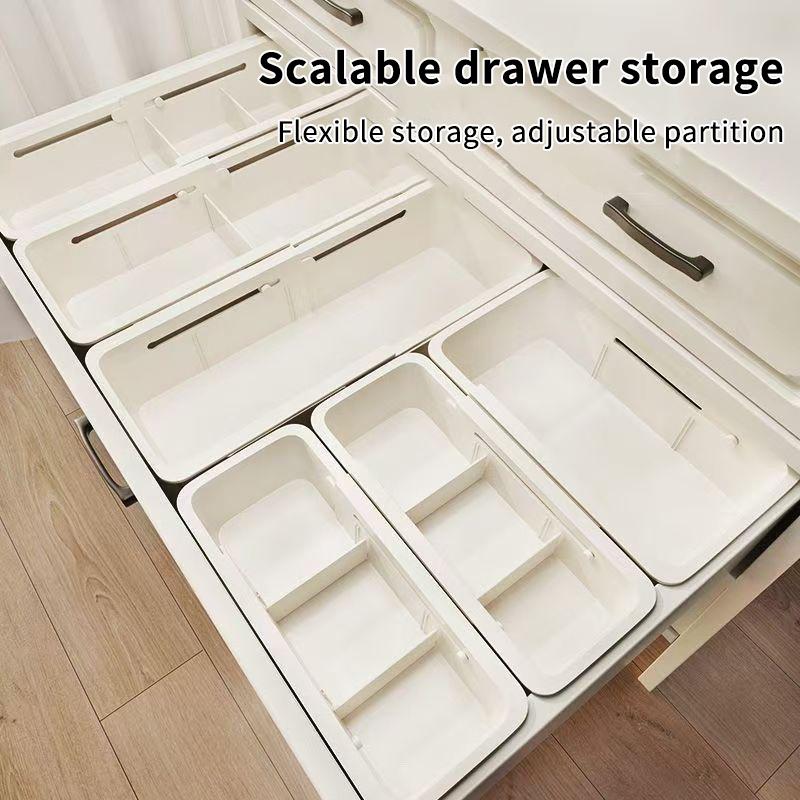 2Pcs Home Pull-Out Storage Box Drawer Telescopic Organizing Box Cosmetics Plastic Bedroom Study Partition Telescopic Box