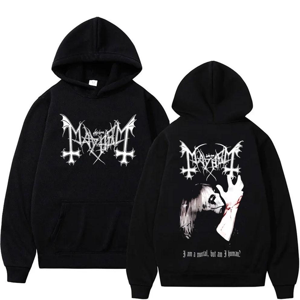 Death Black Metal Mayhem Print Hoodie Women Vintage Casual Hooded Tracksuit Male Fashion Gothic Rock Oversized