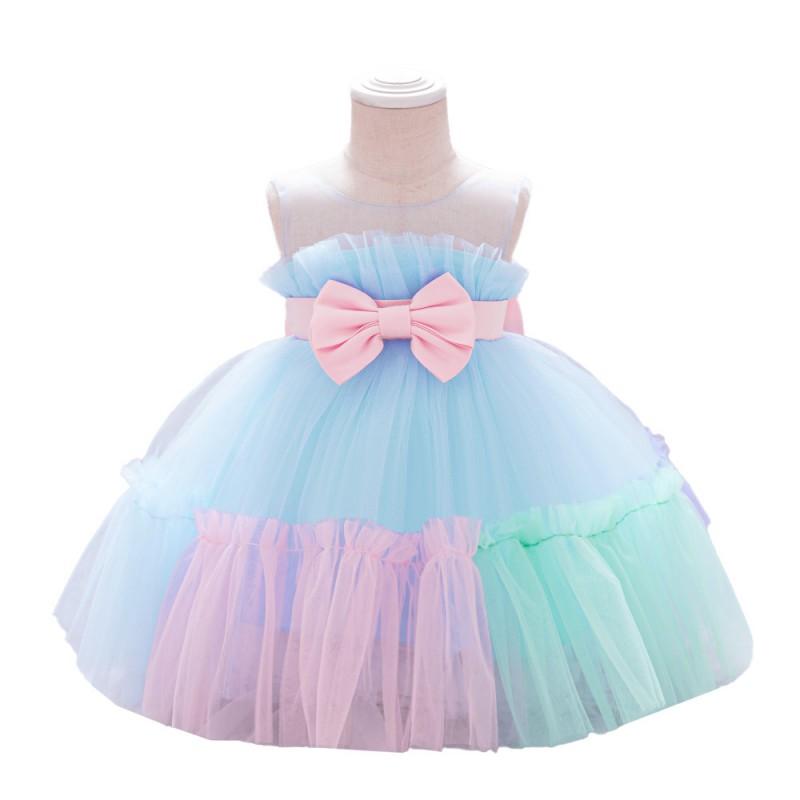 Baby Girls Princess Dress Bowknot Patchwork Tulle Party Gown Toddler Kids