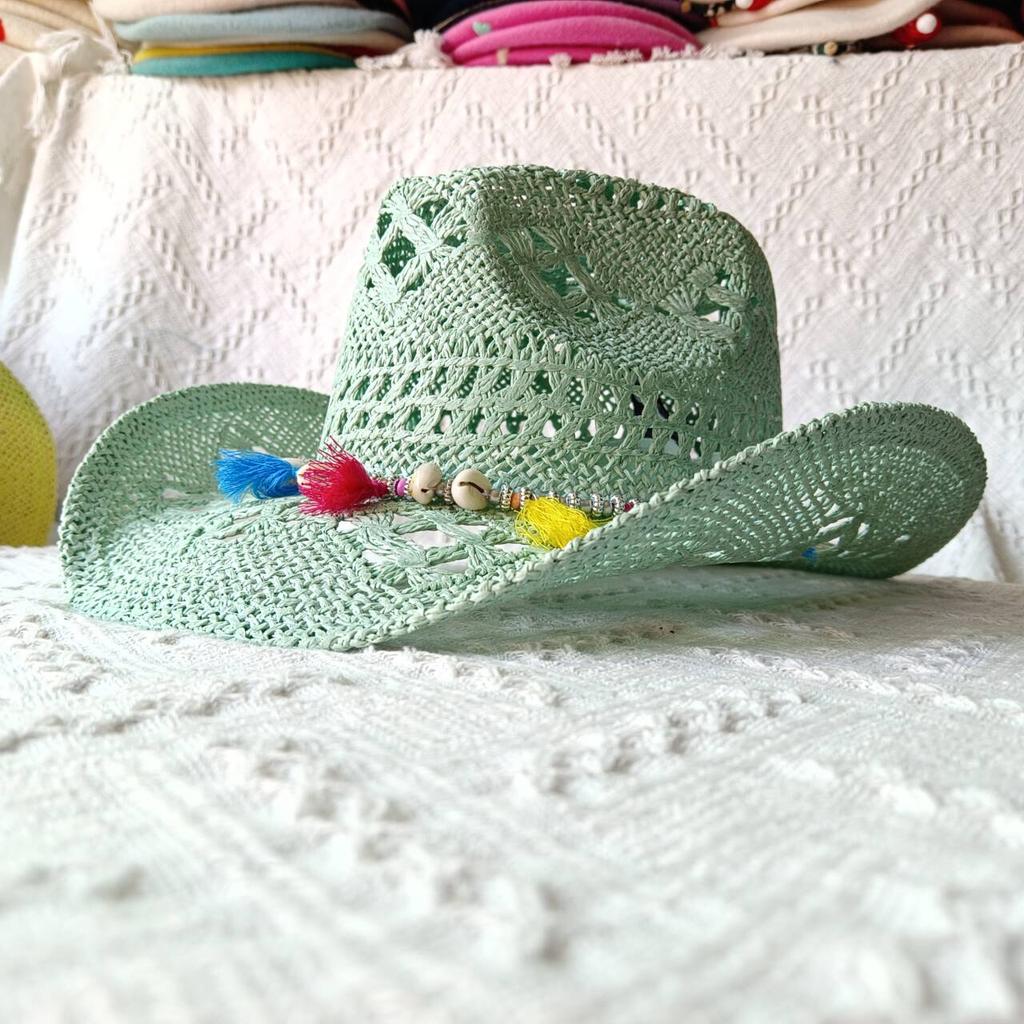8 Colors Cowboy Straw Hat Hand-Woven Hollow Men'S And Women'S Summer Sun Hat Jazz Straw Hat Western Cowboy Hat Sombrero
