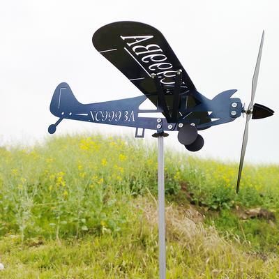 3D Piper J3 Cub Wind Spinner Plane Metal Airplane Weather Vane Outdoor Roof Wind Direction Indicator WeatherVane Garden Decor