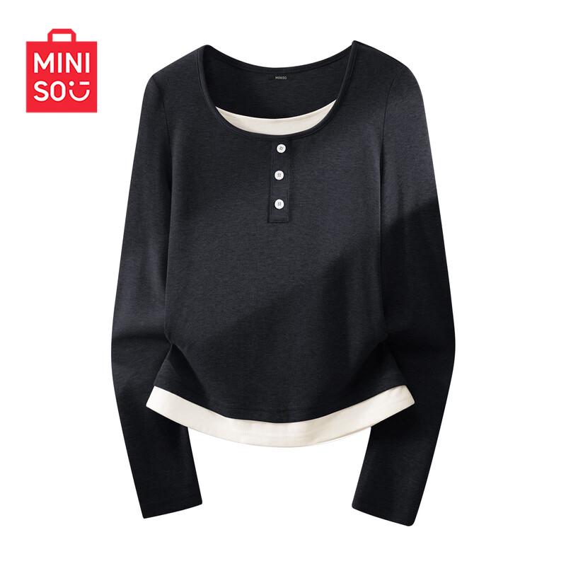 MINISO Women s Fake Two-Piece Long Sleeve T-Shirt L