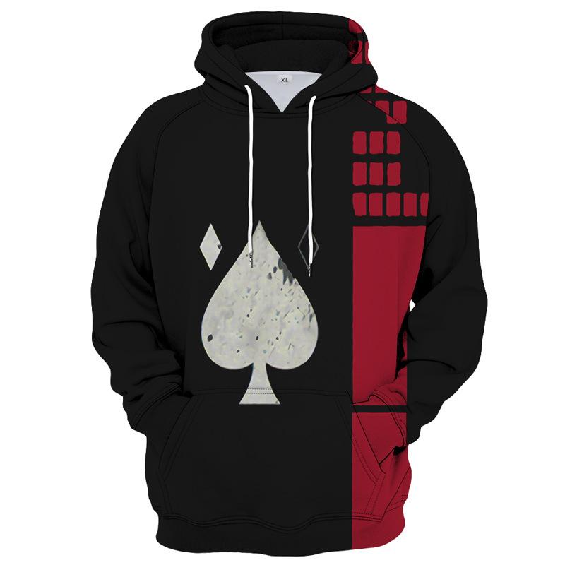 Mote Uformelt 3D Print Poker Herre Hettegensere Vår Høst Langermede Gensere Hip Hop Style Sweatshirt Oversized hettegenser