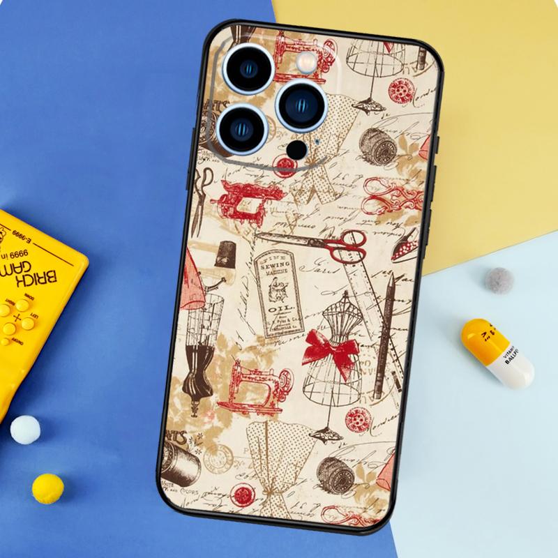 Sewing Scissors Buttons Phone Case For iPhone 17 16 15 14 12 11 13 Pro Max Mini 15 16 Plus 16e 17 Air Bumper Cover