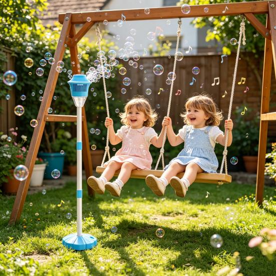 Bubble Machine for Kids 46 Inch Vertical Bubble Maker with Adjustable Height Three-Section Tube Battery Outdoor Bubble Machine with Music Light