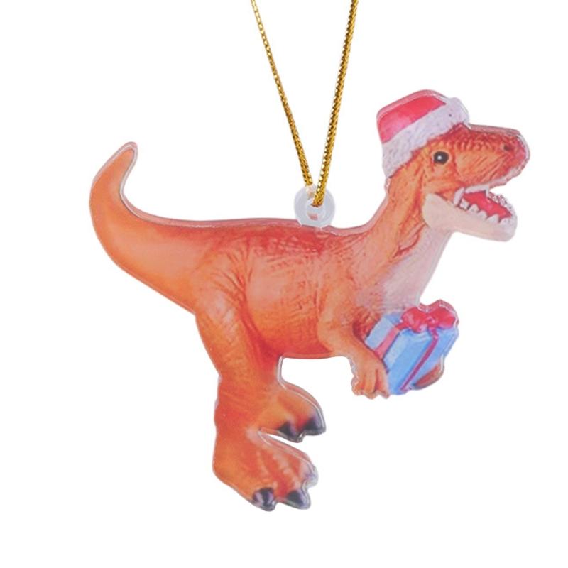 8cm Mini Cute Dinosaur in Christmas Hat Ornaments Christmas Hanging Figurine Christmas Tree Decorations Cute Acrylic Pendant