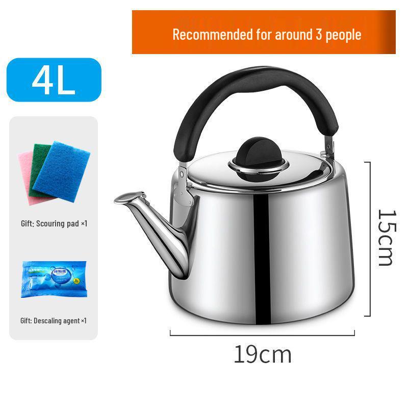 304 Stainless Steel Whistling Kettle for Gas & Induction, Large Capacity