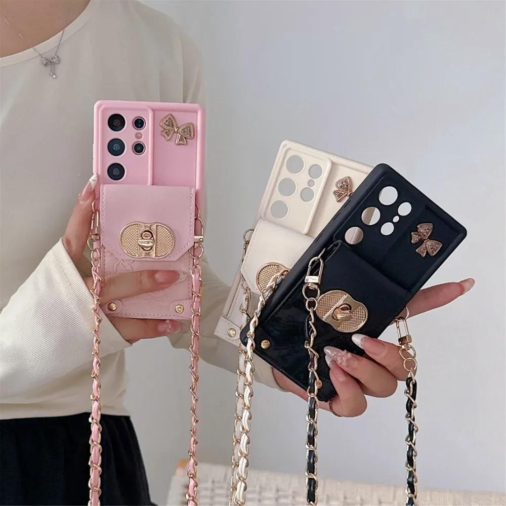 Solid Color Crossbody Wallet Case for Samsung Galaxy S24 S21 FE S25 Ultra S23 S22 Plus A06 A16 A56 A36 A54 A55 A35 A25 A15 Cover