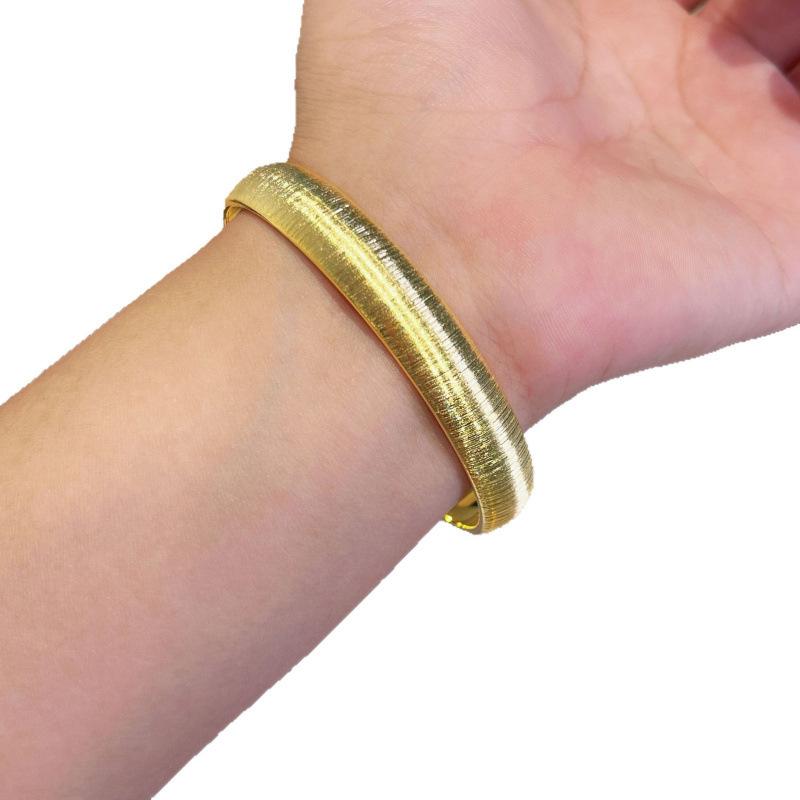 Heavy Industry Full Circle Hand-Brushed Bracelet 10M Wide Tire Bracelet Real Gold Electroplating Versatile Stacked Hand Jewelry