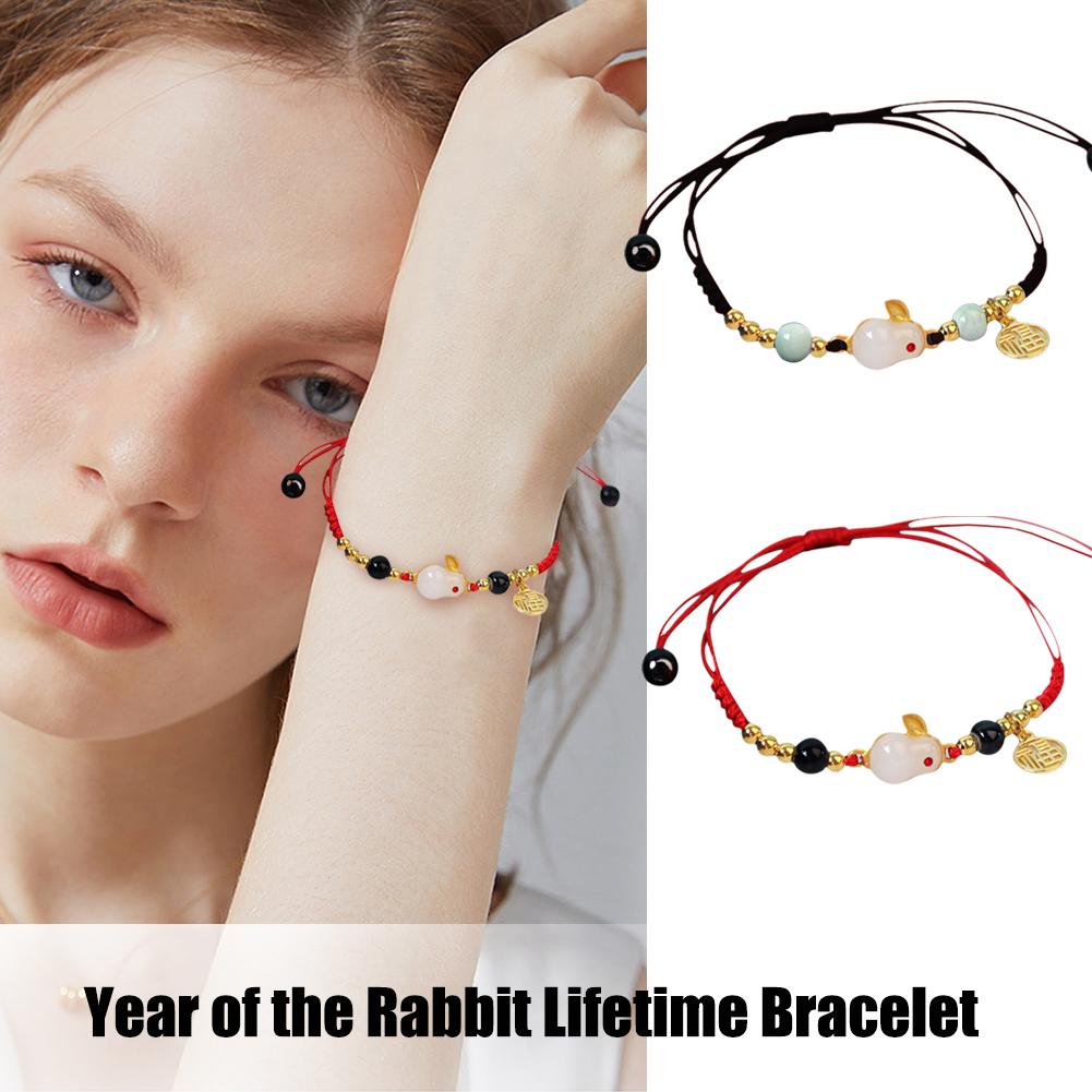 Jade Rabbit Bracelet Women Handmade Red Black Rope Charm New Year Lovers Bracelets Jewelry Frie R9D0