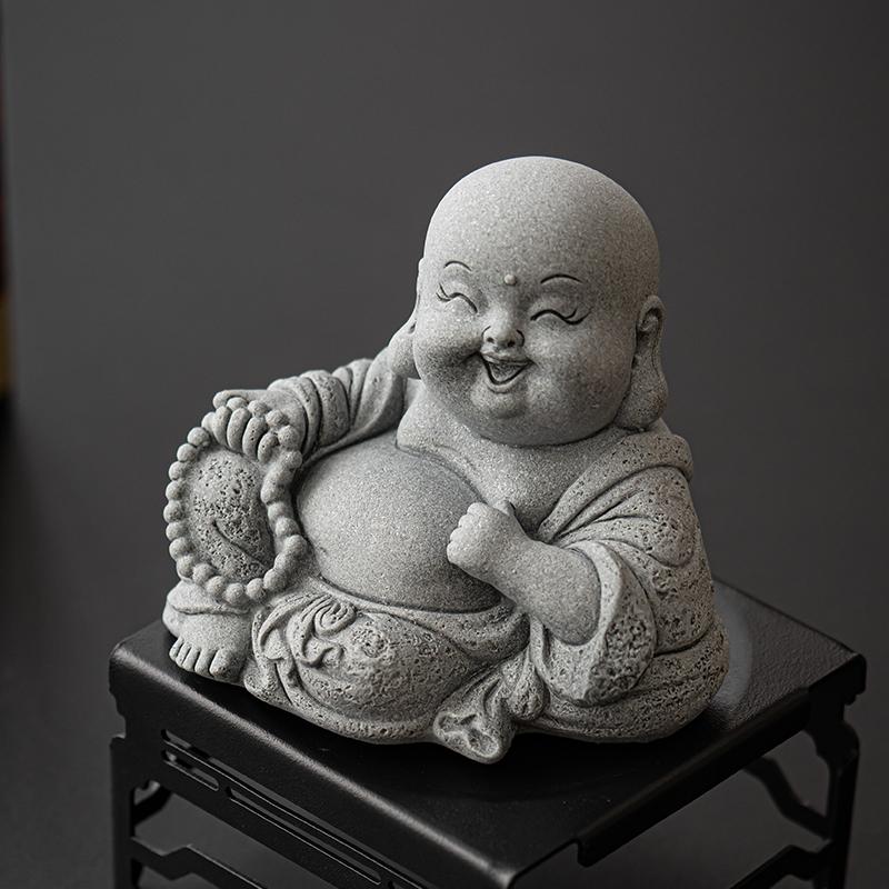 Maitreya Buddha Teetier-Ornament Haus Grüner Sandstein Schreibtisch Aquarium Landschaft Topfpflanzen Dekoration