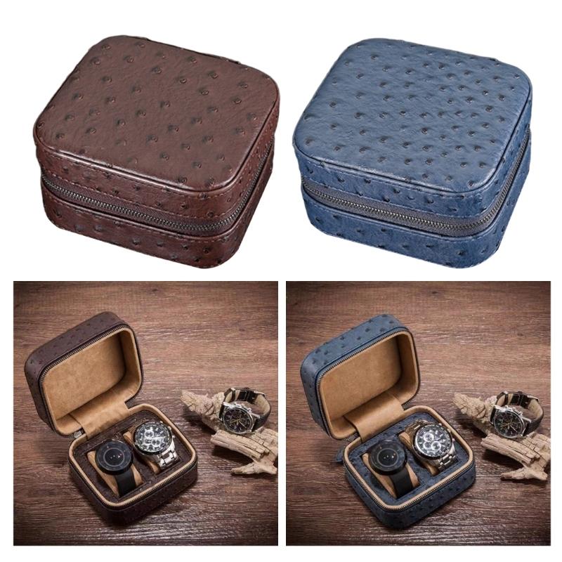 Elegant PU Leather Watch Case 2 Slots Timepieces Organizer Fashionable Watches Travel Pouch for Jewelry Enthusiasts