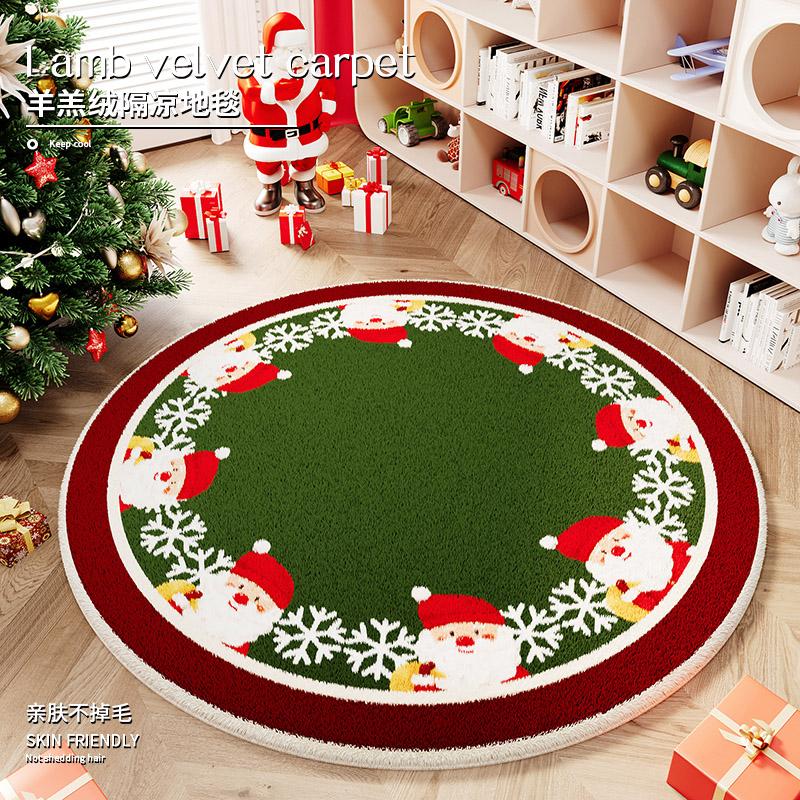 Cartoon Style Rugs for Bedroom Christmas Living Room Decoration Red Carpet Round Thickend Lounge Floor Mat Fluffy Soft Plush Rug