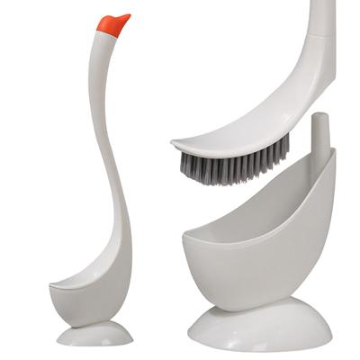 Brosse de Toilette Forme Cygne avec Support & Ensemble Ventouse Manche Long Brosse Douce et Dense pour Nettoyage en Profondeur des Taches de Salle de Bain