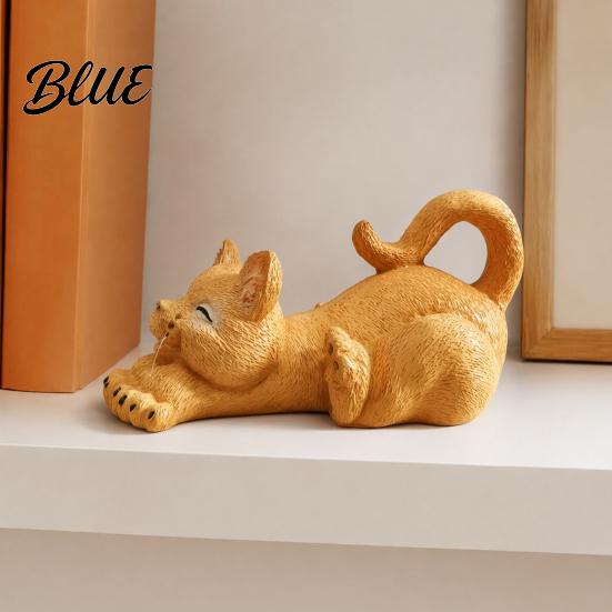Healing Mood Cat Figurine Stretching Kitten Figurine Resin Statue Cute Animal Ornament Miniature Gift for Friends Compact Desktop Decoration