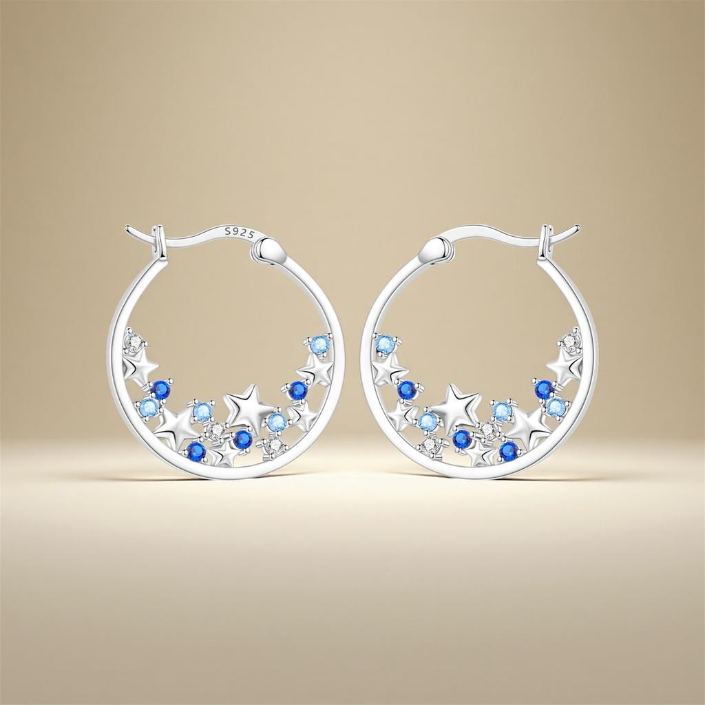 Orstarry 925 Silber Blauer Zirkon Sternenhimmel Ohrring Original Schmuck Creolen Damen Schmuck Party Trendige Geschenke