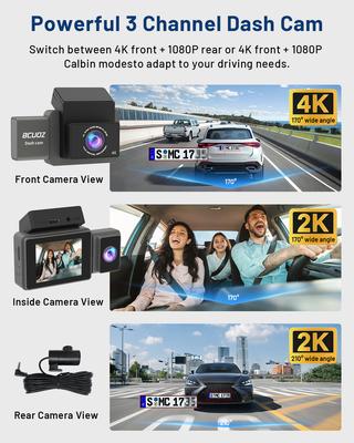 4K Ultra HD Dashcam with Wireless WiFi, 180° Ultra-Wide Angle, 360° Full Coverage Around the Vehicle, Night Vision, Emergency Lo