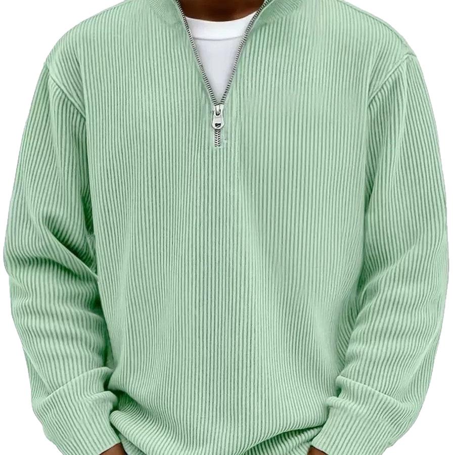 2026 Autumn Men's Casual Corduroy Polo Shirt with Stand-up Collar and Zipper