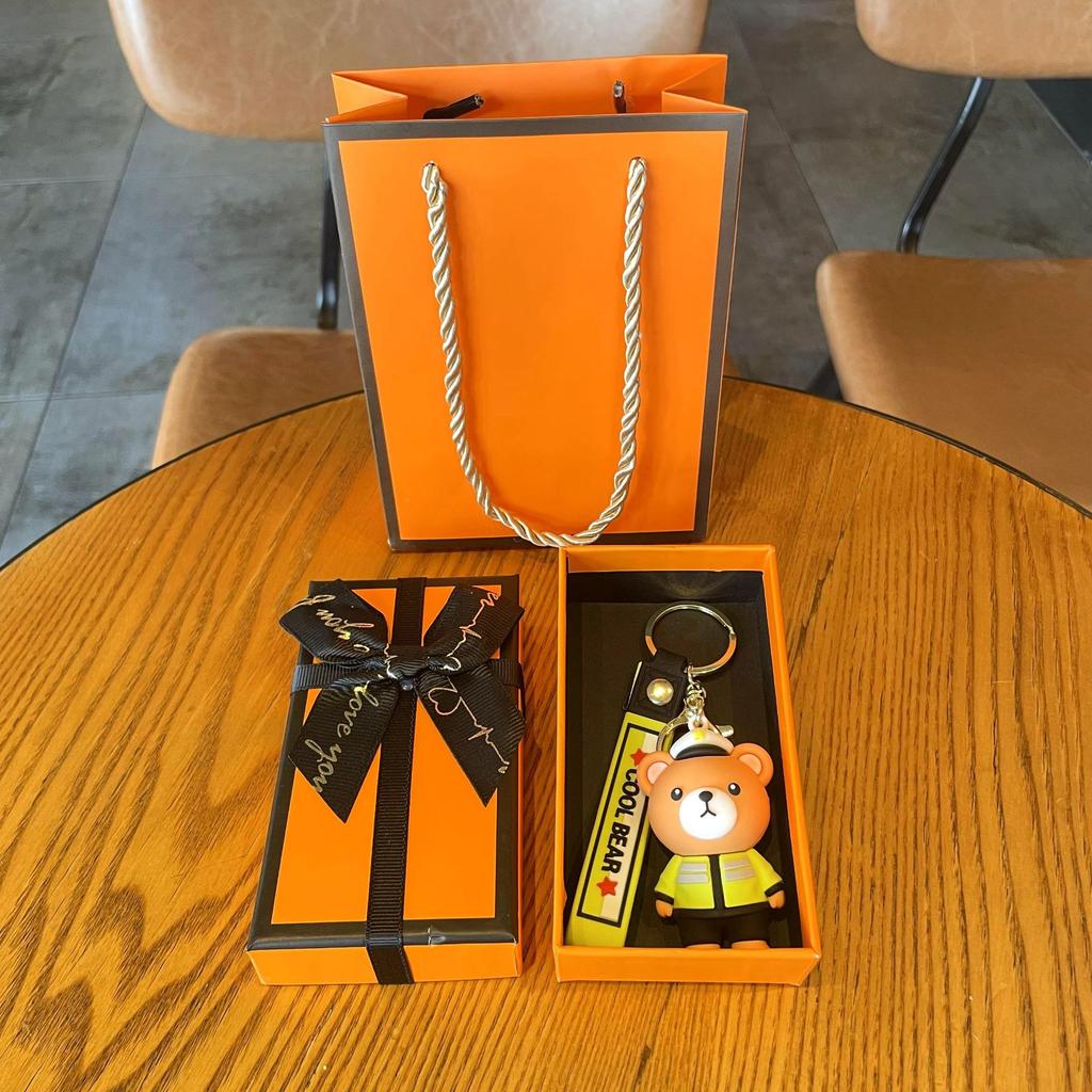 Cartoon Epoxy Traffic Police Firefighter Bear Keychain Promotional Gifts Fashion Couple Accessories Cute School Bag Lanyard