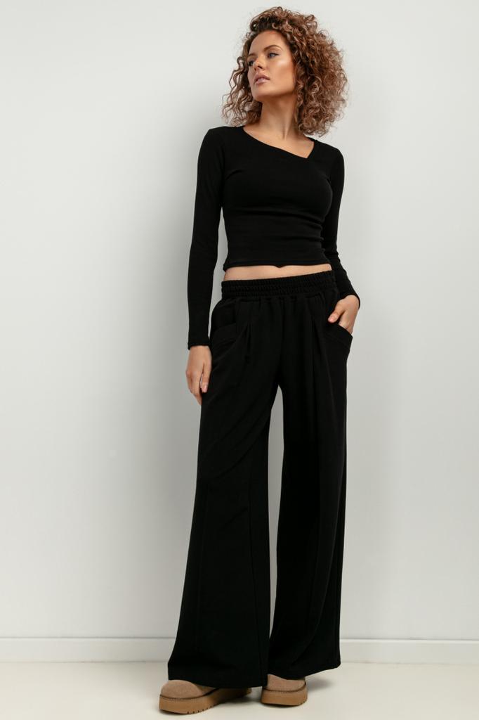 Short ribbed blouse T420 black black S