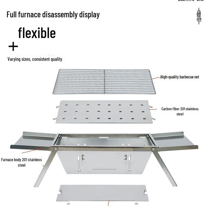 Portable Stainless Steel Folding Charcoal Grill for Indoor/Outdoor Camping
