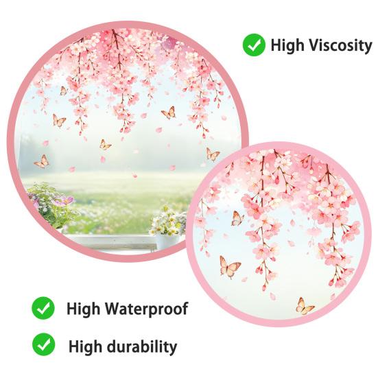 Kirschblüten-Blumen-Fensteraufkleber Frühling Aquarell Hängende Blumenranke Schmetterlinge Glastür-Aufkleber Wiederverwendbarer Fensteraufkleber für Zuhause Büro