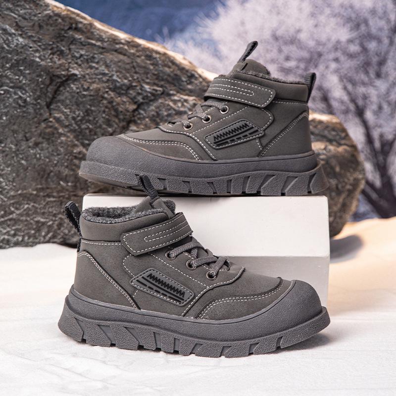 Kids' Winter Cotton Boots: Warm Velvet, Thickened, Non-Slip, Wear-Resistant, Boys' Mid and Big Size Sports Shoes