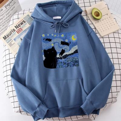 The Starry Cat Night Printing Hoodies Men Autumn Oversize Hoodie Fashion Fleece Sweatshirts Casual Pullover Tops Hoodies & Sweatshirts Men’s