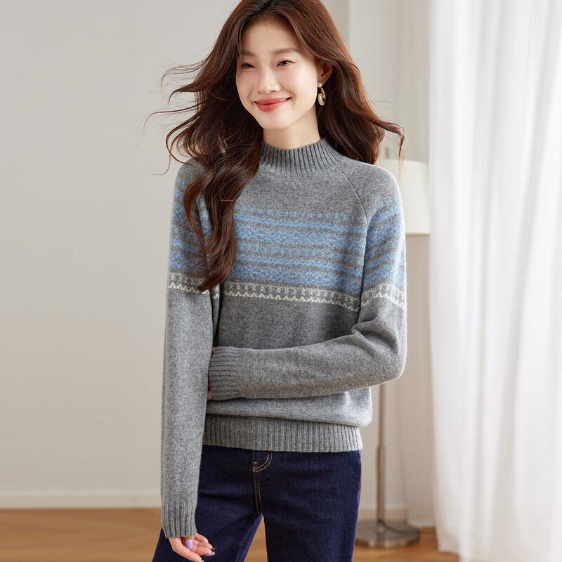 

Srcr Women s 100% Merino Wool Jacquard Semi-High Collar Sweater XL