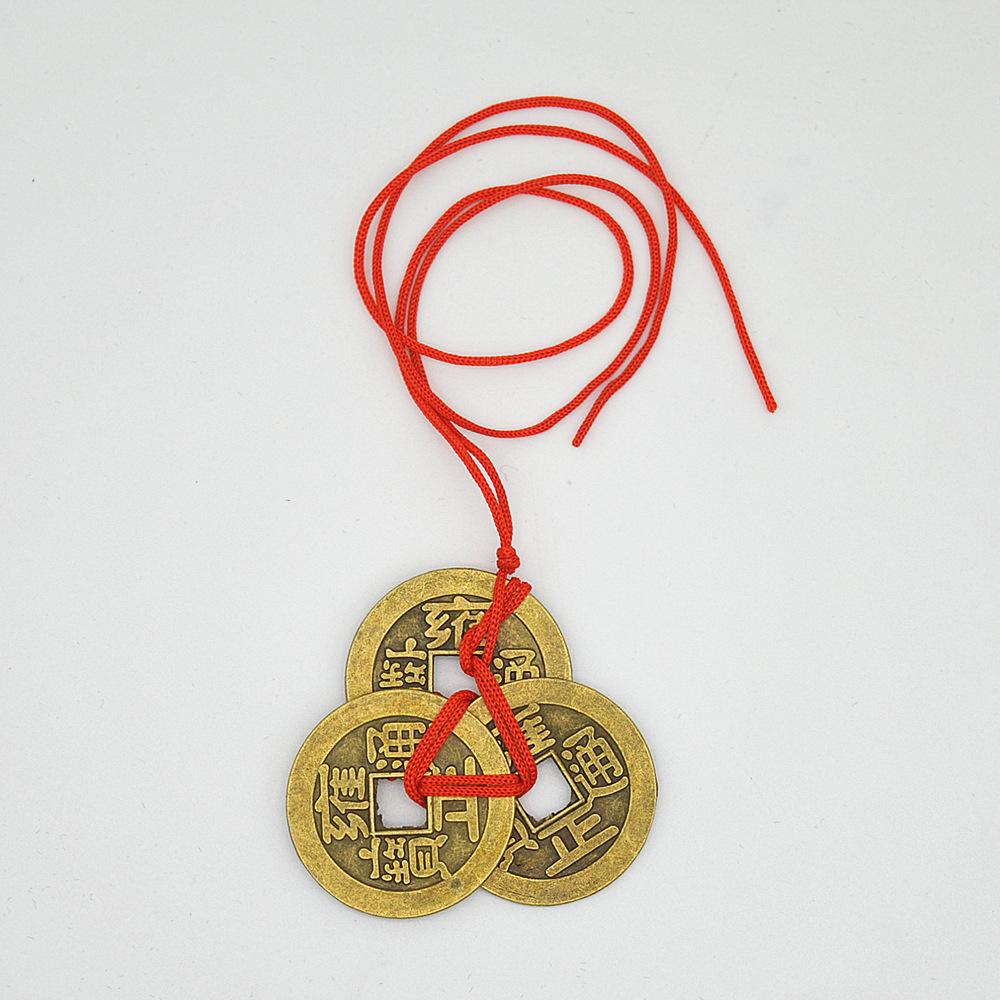 3 Coins Red Chinese Knot Copper Vintage Feng Shui Wealth Success Lucky Charm Home Car Hanger As Blessing Gifts Bring Health