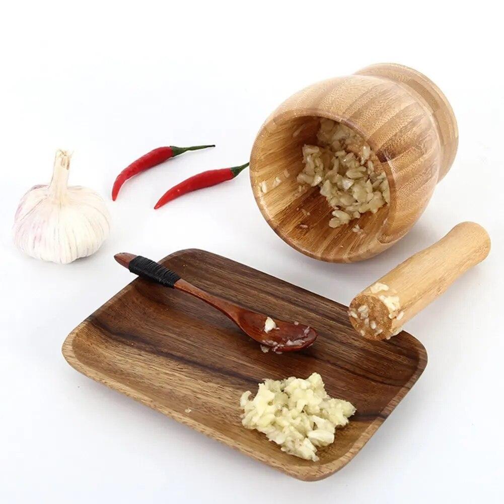Bamboo Mortar Pestle Set Pounded Garlic Jar Wooden Grinder Round Smooth Hand Polished Pestle Set For Grind Herbs Spices Pepper