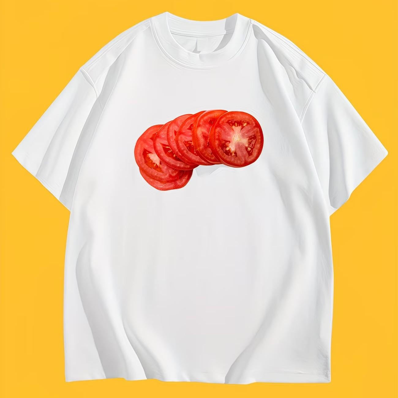 

Aesthetic Tomato Slice TShirt Creative Fruit Graphic Tee Summer Short Sleeve Realistic Art Design Trendy Fashion Casual Tops S
