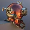 US Navy Mark V Scuba Divers Diving Helmet Copper Wood Base