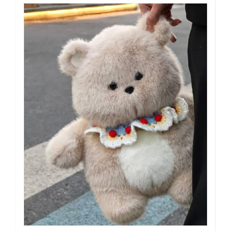 With Bear Rabbit Bib Plush Toy Backpack Stuffed Doll Cartoon Gift Decoration