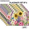 4/6pcs, Sunflower, Rose, Lavender And Butterfly Pattern Placemats, Floral Plant Design, Suitable for Indoor/Outdoor Party Restaurant Decoration, Kitch