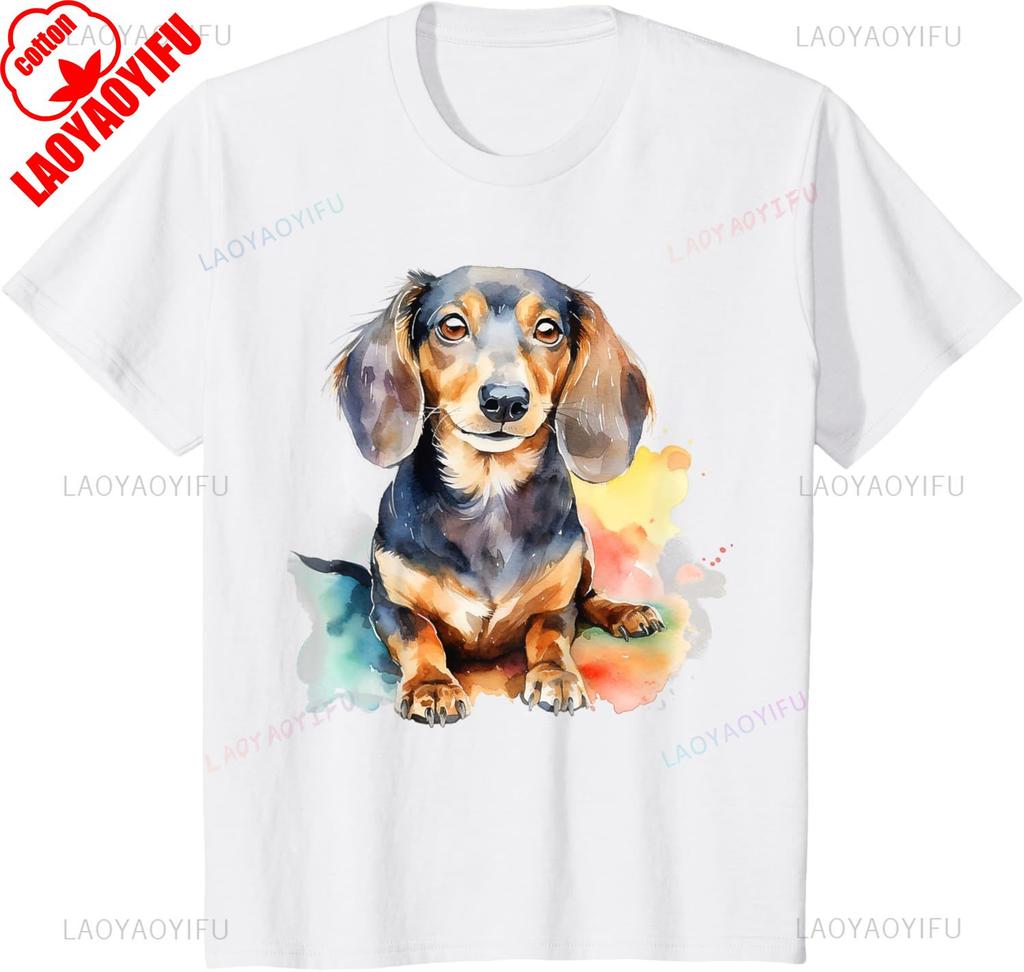 Aesthetic Watercolor Dachshund TShirt Unisex Unisex Summer Cotton Printed TShirt Casual Streetwear Clothes Camisetas Tops Tee