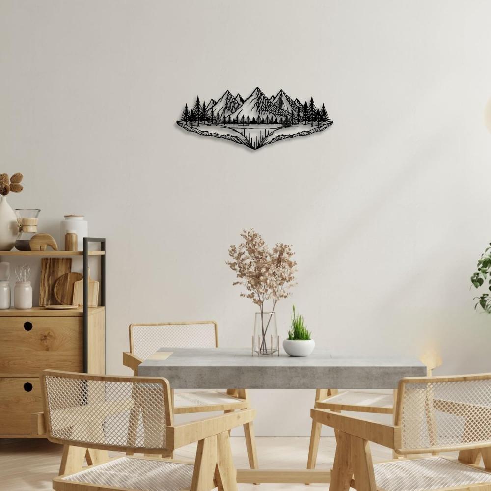 Pine Mountain Forest Metal Wall Art Black Line Decor for Living Room Bedroom Bathroom