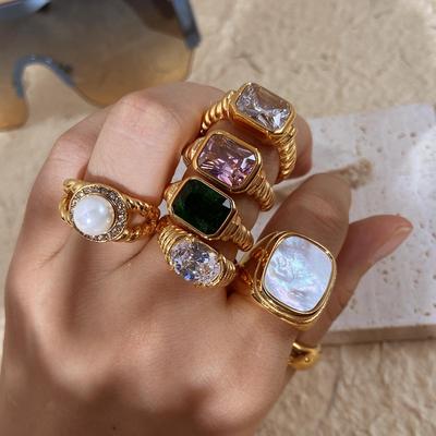 Anello Jieding Placcato Oro 18K con Zirconi: Stile Europeo e Americano, Acciaio Inossidabile, Gioielli Trendy da Donna e per Coppie.
